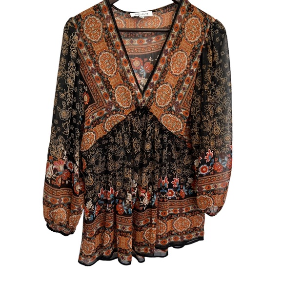 Rose + Olive Black Boho Peasant Top Size S - Picture 1 of 10